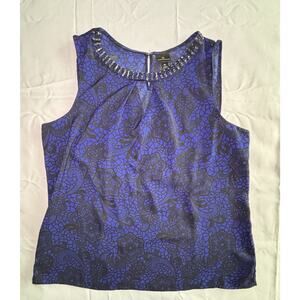 Worthington Blouse Women’s Size XL Blue/Black Rhinestone